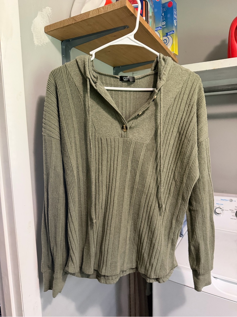 Cupio Olive Ribbed Hooded Turtleneck Sweater